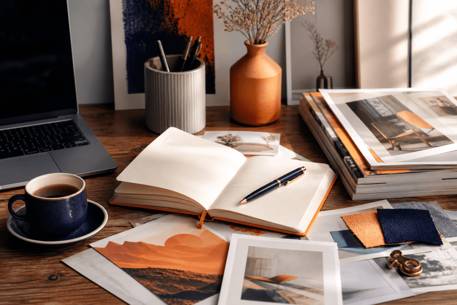 Notebook and editorial desk details